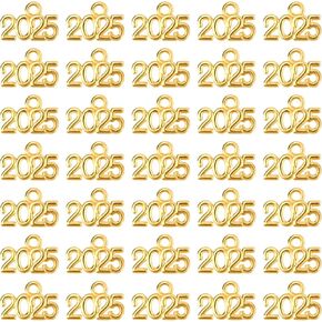 120pcs 2025 Year Charms, Mini Class of 2025 Pendant for Jewelry Making Alloy Tiny Ornament Charm for Graduation Tassel Bracelet Necklace Earrings Zipper Keychain DIY Craft Key Chain