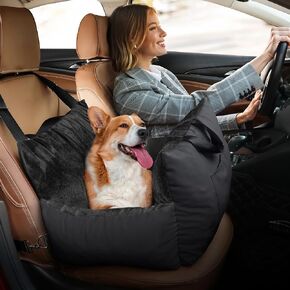 YITAHOME Dog Car Seat for Small Dogs Up to 20lbs, Soft Car Travel Dog Bed with Storage Pocket, Straps, Washable and Detachable, Portable Pet Booster Seats, Black