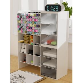 White Plastic Desktop Organizer – Stackable Office Desk Supplies Storage, Stationary,Marker,Crayon Organizer with Drawer – Perfect for Office, School, or Makeup Storage