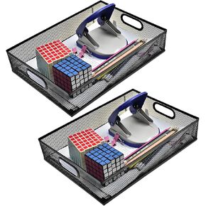 2 Pcs Heavy-Duty Metal Mesh Desk Organizer Tray, A4 Large Office Storage Box Set, 12.6X 9.1 x 2.8Inches, Large Capacity for Home and Office Supplies