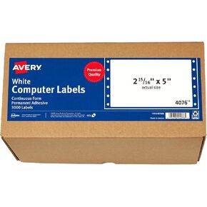 Avery 4076 Dot Matrix Printer Shipping Labels, 1 Across, 2 15/16 x 5, White (Box of 3000)