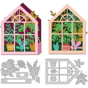 3D Greenhouse Plants Box Cutting Dies Card Making Die Stencil Carbon Steel Potted Plants Die Cuts Scrapbooking Embossing Template for Greeting Cards Craft Album Wedding Invitation Decor