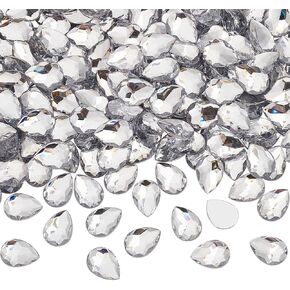 FINGERINSPIRE 250 PCS 0.7x0.5inches Faceted Teardrop Acrylic Rhinestone Gems, Clear Flat Back Teardrop Rhinestones Plastic Gems Crystal Acrylic Teardrop Jewels for Jewelry Making DIY Craft