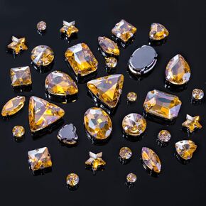 132 PCS Mixed Shapes Sew on Rhinestones, Sapphire Glass Rhinestones with Mental Flatback, Silver Claw Sew on Crystal Gems for Clothing Shoes and Crafts