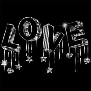 SUPERDANT Love Iron on Rhinestones Transfer T-shirt Crystal Heat Transfer Designs Love Stars Hearts Iron on Rhinestone Transfer Bling Decals for Girls Clothing Tote Bag DIY Art Craft Gifts, 29.7x21cm