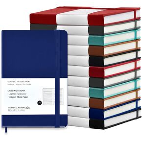 12 Pack Pocket Notebooks Small Journal Notebooks Mini College Ruled Notepad Leather Hardcover Lined Journals for Office Home School Business, 3.5" x 5.5", 100GSM Thick Paper, 160 Pages (Black)