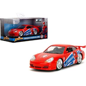 Jada Hollywood Rides Spider-Man Porsche 911 GT3 RS 1:32 – Die-Cast Vehicle Paint, Opening Doors, Marvel Theme – Red/Blue Design for Kids & Collectors