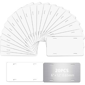 20 Pack Sublimation License Plate Blanks, 0.65mm Heat Thermal Transfer Sheet DIY Picture Sublimation Blank, Sublimation Blank License Plate, Metal Aluminum Tag (White)