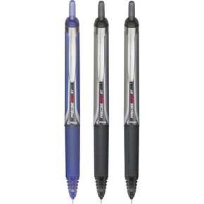 Precise V5 RT Retractable Rolling Ball Pens, Extra Fine Point (.5mm), Blue Ink, 6-pk; Premium Comfort Grip, Bundle with Plastic Reusable Pouch