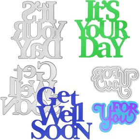 SENHAI 3 Sets Blessing Word Die Cuts for Card Making - It's Your Day Words & Get Well Soon Wishes Words & for You Embossing Word Metal Cutting Dies for DIY Scrapbooking Decor Greeting Card