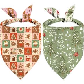 Christmas Dog Bandanas 2 Pack, Xmas Scarf for Boy and Girl, Premium Durable Fabric, Holiday Bandana for Small Medium Large Dogs