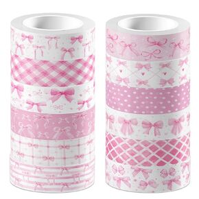 12 Pcs Pink Bow Washi Tape Pink Bow Masking Tape Decorations Decorative Paper Sticker for Pinks Birthdays Party DIY Craft Gift Wrapping Handbook Stickers