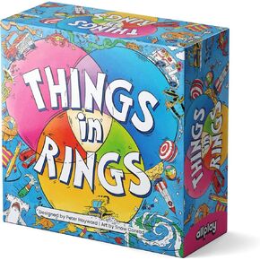 ALLPLAY Things in Rings Board Game - Thinky, Quick-Playing Party Game for Adults and Families - Logic + Deduction Game - 2 to 6+ Players - Big Fun in Small, Travel Game Box (5" x 5" x 2")