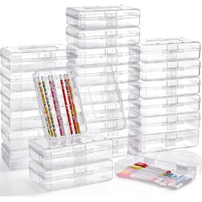 24 Pack Pencil Case for School Pencil Boxes Bulk Large Capacity Clear Plastic Crayon Box Marker Bead Pen Containers with Snap-tight Lids Classroom Stationery Organizer Art Supplies(Colorful)