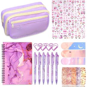 Cute School Supplies with Pencil Case, Back to School Gifts, Stationery Gift Set, Essentials Stationery Kit for Students, Office Supplies Includes Pencil Case Ballpoint Pen Sticker Bookmark for Girls
