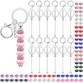 84Pcs Beadable Keychains Set, DIY Multicolor Blank Beadable Keychains, Keychain Bars with Silicone Beads Spacer Beads Suitable for Bead Keychain Making for DIY Gift