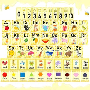 57 Pcs Alphabet Number for Classroom Wall Crayon Bulletin Board Decorations Colorful Letters Numbers 0-10 Cards Cutouts Color Shape Educational Posters for Preschool Kindergarten Teacher