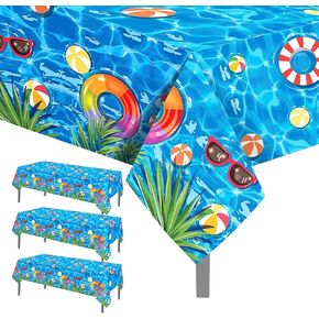 MaitianGuyou 3 Pack Pool Party Tablecloth Beach Theme Supplies Summer Swimming Pool Plastic Waterproof Table Cover for Hawaii,Summer, Beach Party Decor 51x86 Inch