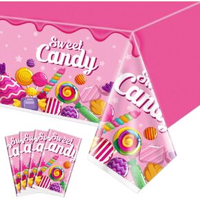4 Pack Candy Land Tablecloths 86 x 51 Inch Lollipop Plastic Tablecloths Candyland Birthday Tablecloth Table Covers for Candyland Party Decorations Two Sweet Birthday Decorations