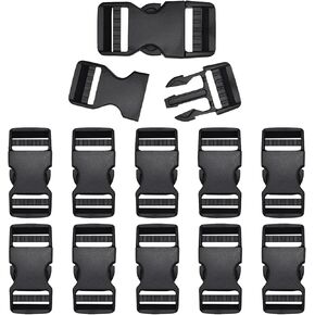10 Pack Quick Side Release Buckles 0.75' Wide Dual Adjustable Clips Snaps No Sewing Heavy Duty Plastic,Replacement for Nylon Strap Webbing Backpack Fanny Pack Waist Strap Dog Collars