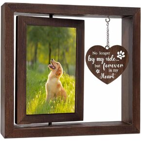 Pet Memorial Gifts for Dogs Cats, Rotating Wooden Picture Frame for 4x6 Photo, Dog Memorial Gifts for Loss of Dog, Bereavement Gifts for Loss of Pet