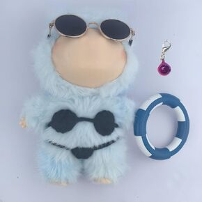 Swimsuit Party for Labubu(No Dolls),5-Piece Set Including Clothes, Skirt, Pink Glasses, Pink Swimming Ring and Bell, Swimsuit Set, hot Party Style, Summer Beach Style, Pink Bow Outfit