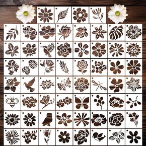 Flower Stencils for Crafts - 60 Pcs Reusable Cute Floral Wall Stencil Templates for Painting on Walls, Wood, Rock, DIY Art Projects, Window Glass, Card