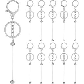 Giantree 10 Pcs Beadable Keychains Bars Bulk, Metal Blank Beaded Keychains Bar, Key Chain Making Kit for DIY Gift(Silver)