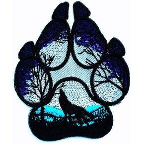 Magic Fantasy Lone Wolf Howling Moon Footprint Wolf Emblem Kids Cartoon Iron on Patch Embroidered Patch Supplies for Jacket Bags Jeans Backpack Clothes DIY