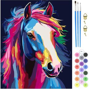 MXJSUA Colorful Horse Paint by Number Kits for Adults Beginner, Animal Paint by Numbers Kit On Canvas Adults' Paint-by-Number Kits DIY Oil Painting Kits for Gift Home Wall Decor 16x20 Inch