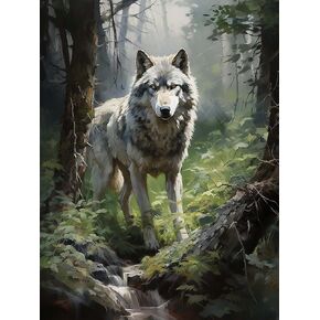 SKRYUIE Paint by Numbers Kit for Adults Beginner Wolf, Acrylic Oil Painting by Numbers Kits with PaintBrushes Paintwork Art Canvas for Home Decor 16x20 inch / 40x50 cm B1844