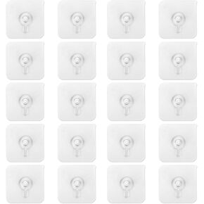 20pcs Picture Hangers Without Nails, Waterproof Damage Free Adhesive Wall Hanger No Drill Transparent Sticky Acrylic Frame Hanging Hooks for Kitchen Bathroom Bedroom Office 17.6 lbs Max Load