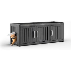 Cat Litter Box Enclosure,Resin Litter Box Furniture Hidden with Door,Multifunctional Cat House,As Storage Cabinet, Side Table,Easy to Assemble and Clean,Black