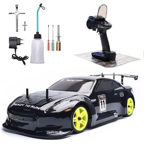 Nitro RC Cars for Adult 1/10 2.4G Professional Fast Drift Remote Control Car Two Speed Nitrogen Drive Truck 4WD 80KM/H Metal Chassis Gas Methanol Fuel Climbing Vehicle with Igniter (Black)