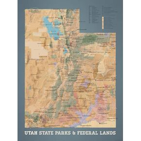 Utah State Parks & Federal Lands Map 18x24 Poster (Camel & Slate Blue)