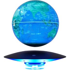 6" Magnetic Levitation Floating Globe Anti Gravity Rotating World Map with LED Light 7 Colors Display Floating Globe for Children Educational Gift Home Office Desk Decor (Blue-Clock Base)