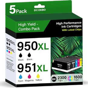 5-Pack 950XL 951XL Ink Cartridges Combo Pack Compatible for HP 950 951 Ink Cartridges Combo Pack Use for HP OfficeJet Pro 8600 8610 8620 8100 8630 8640 276DW 251DW Printers (Black Cyan Magenta Yellow