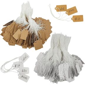 SourceTon 1000pcs Kraft & White Price Tags with Strings - Writable Hanging Labels for Jewelry, Clothing, Gift Shop Display (White,Brown)