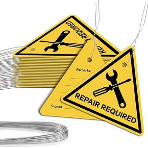 100 Pack Repair Required Tags with Iron Wire, Yellow Maintenance Repair Tags for Equipment, Mechanic Maintenance Paper Label Bulk, 3.9 x 4.5 Inch