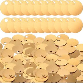 Zhengmy 50 Pieces Brass Tags for Stamping 1 Inch Round Gold Blank Brass Tags with Hole for Engraving, Pets, Plants, Doors, Pipe Valves, Keys