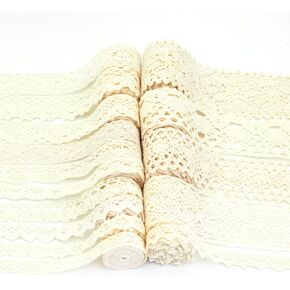 15 Styles Lace Trim Cotton Ribbon Fabric Lace DIY Sewing Craft for Craft Supply Package Wedding Decoration Craft Hair Bow Making (Beige)