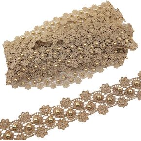 1 Roll 5 Yards Gold Thread Beaded Lace Garment Accessories Beaded Gold Webbing for Gift Wrapping Wedding Decoration Sewing Handmade Bags Hats Hair Accessories