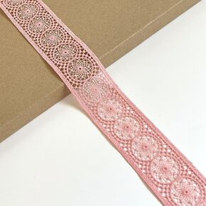 Pink Lace Trim, 1 5/8" Width, Circle Geometric Patterns, 3 Yards/Pack, Includes Spool