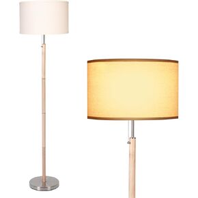 HonoDing Mid-Century Modern Floor Lamp, Walnut Wood Finish, Drum Shade, Living Room Décor (64in, E26 LED)