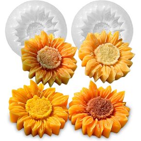 Wehous 2PCS Sunflower Candle Mold Unique Flower Silicone Fondant Chocolate Cake Decor Molds 3D Floral Silicone Molds for Resin Candle Soap Wax Polymer Clay Concrete Art Craft Home Ornament