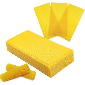 HOMNATURE 30pcs Beeswax Sheets for Beekeeping, Yellow Waxed Coated Foundation Sheets, Natural Honeycomb Wax for Candle Making DIY, 7.7x16.7 inch, Beehive Frames & Wax Foundation Kit