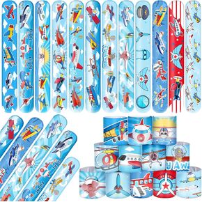 48 PCS Airplane Slap Bracelets Party Favors Airplane Wristbands Bracelets Goodie Bag Fillers for Airplane Birthday Decorations Supplies for Class Reward Prizes Gift for Kids