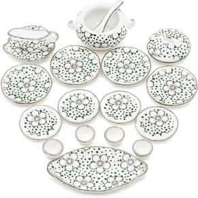 Odoria 1/12 Miniature Dish Dinnerware Set 17Pcs Dollhouse Decoration Accessories, Pink Rose
