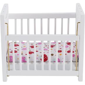 1/12 Dollhouse Miniature Baby Bed Mini Wooden Baby Doll Crib for Dollhouse Bedroom Furniture