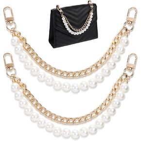 2 Pcs 12.6" Pearl Purse Chain Imitation Pearl Chain Purse Strap Short Handle Replacement Bag Chains Shoulder Pearl Metal Chain for Purses Bags Clutches Women(Gold)